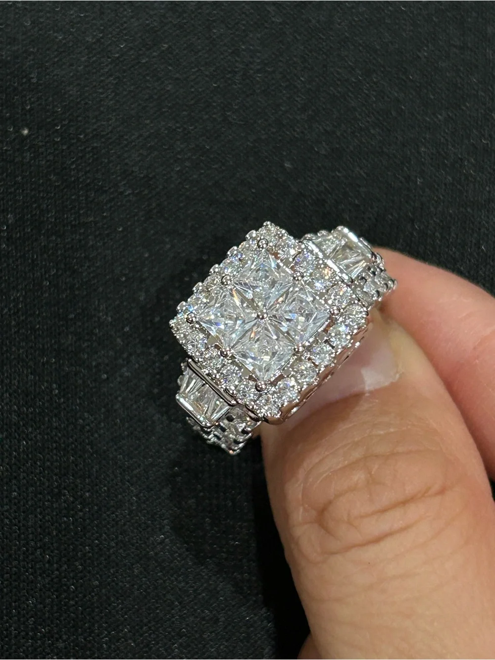 Classic Silver plated Square Halo moissanite Cocktail/engagement/gift Ring